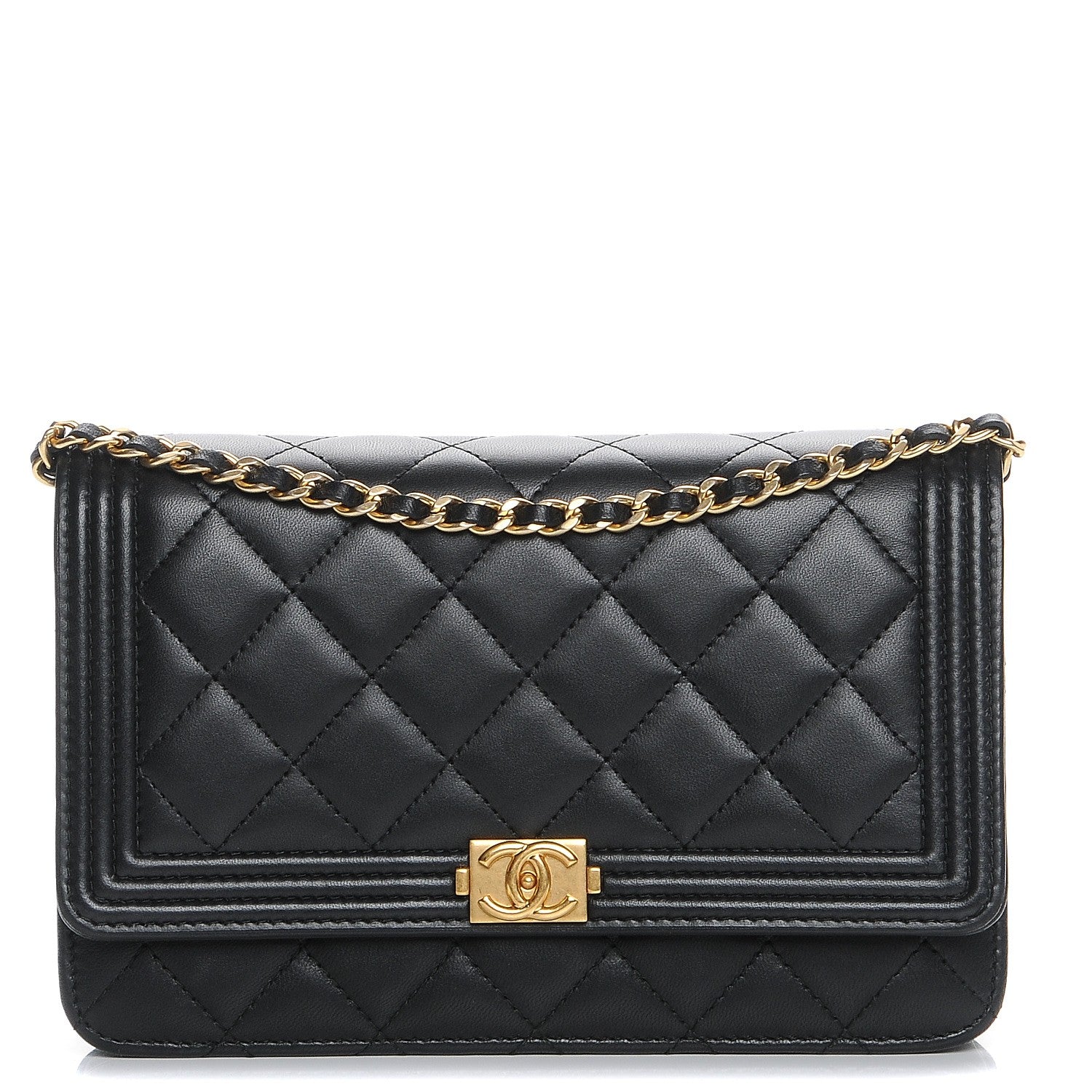 Chanel Lambskin Quilted Boy Wallet On Chain WOC Black 1 of 9