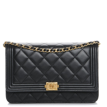 Chanel Lambskin Quilted Boy Wallet On Chain WOC Black 1 of 9