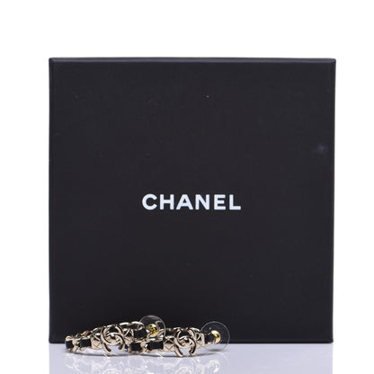 Chanel Lambskin CC Turnlock Chain Hoop Earrings Gold Black 8 of 8