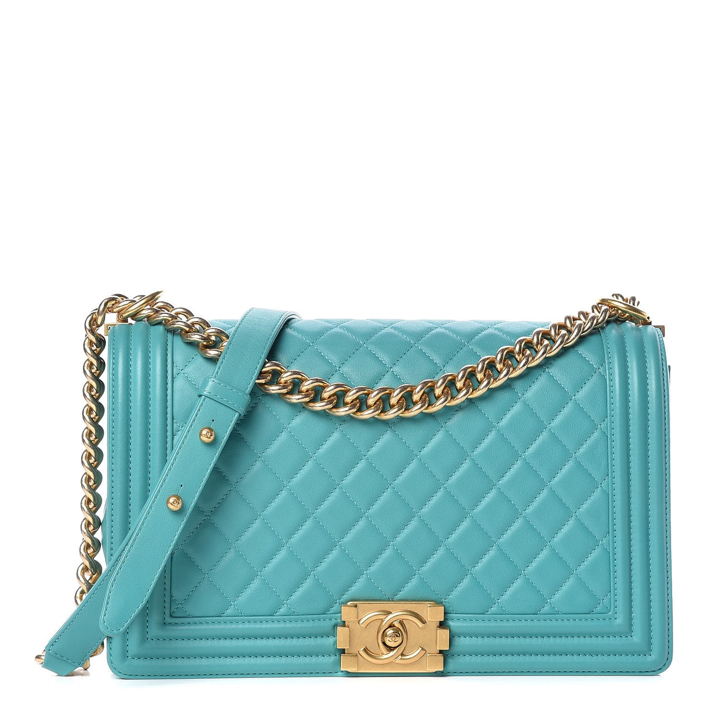 Calfskin Quilted New Medium Boy Flap Dark Turquoise