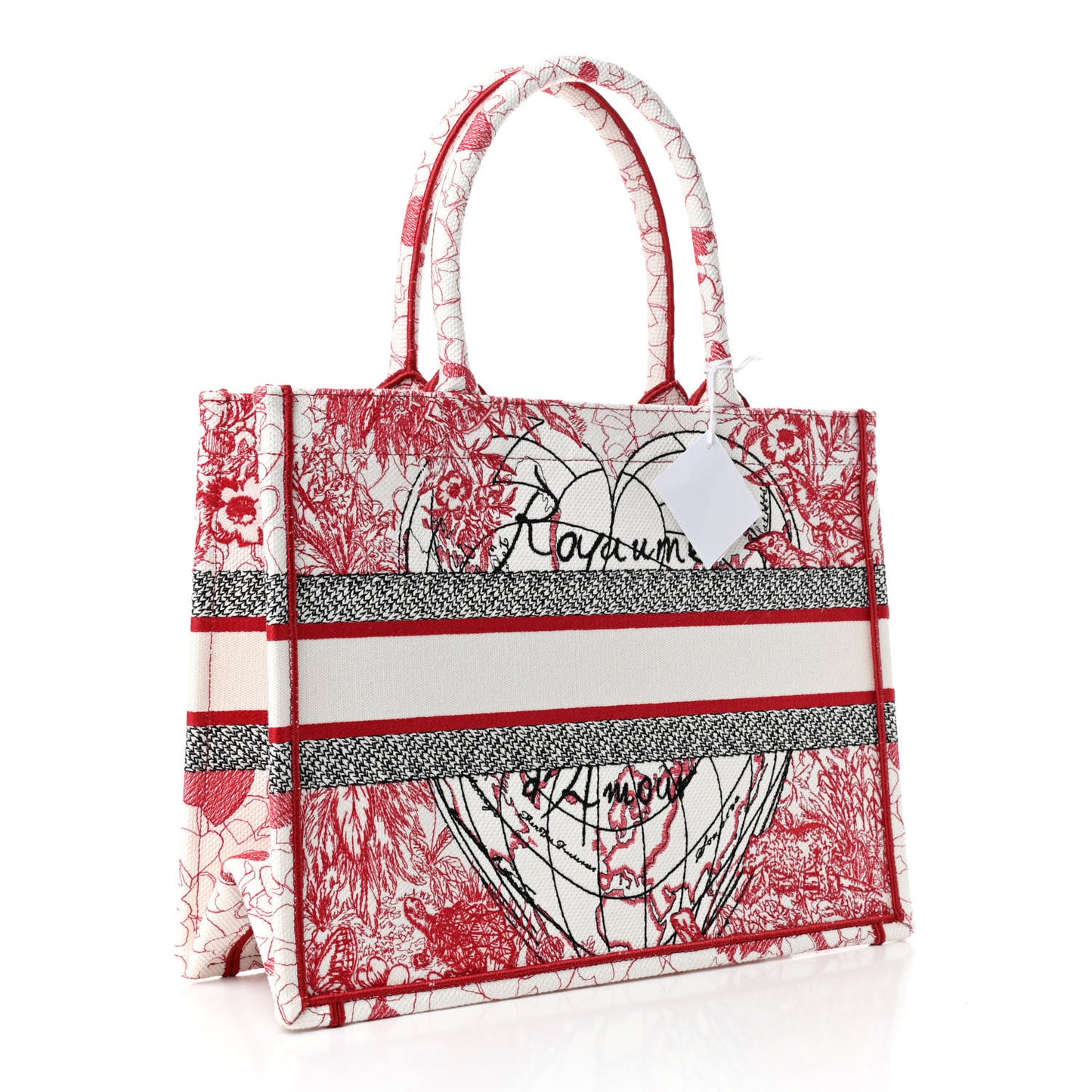 Canvas Embroidered Medium Dioramour D-Royaume Book Tote Red Multicolor