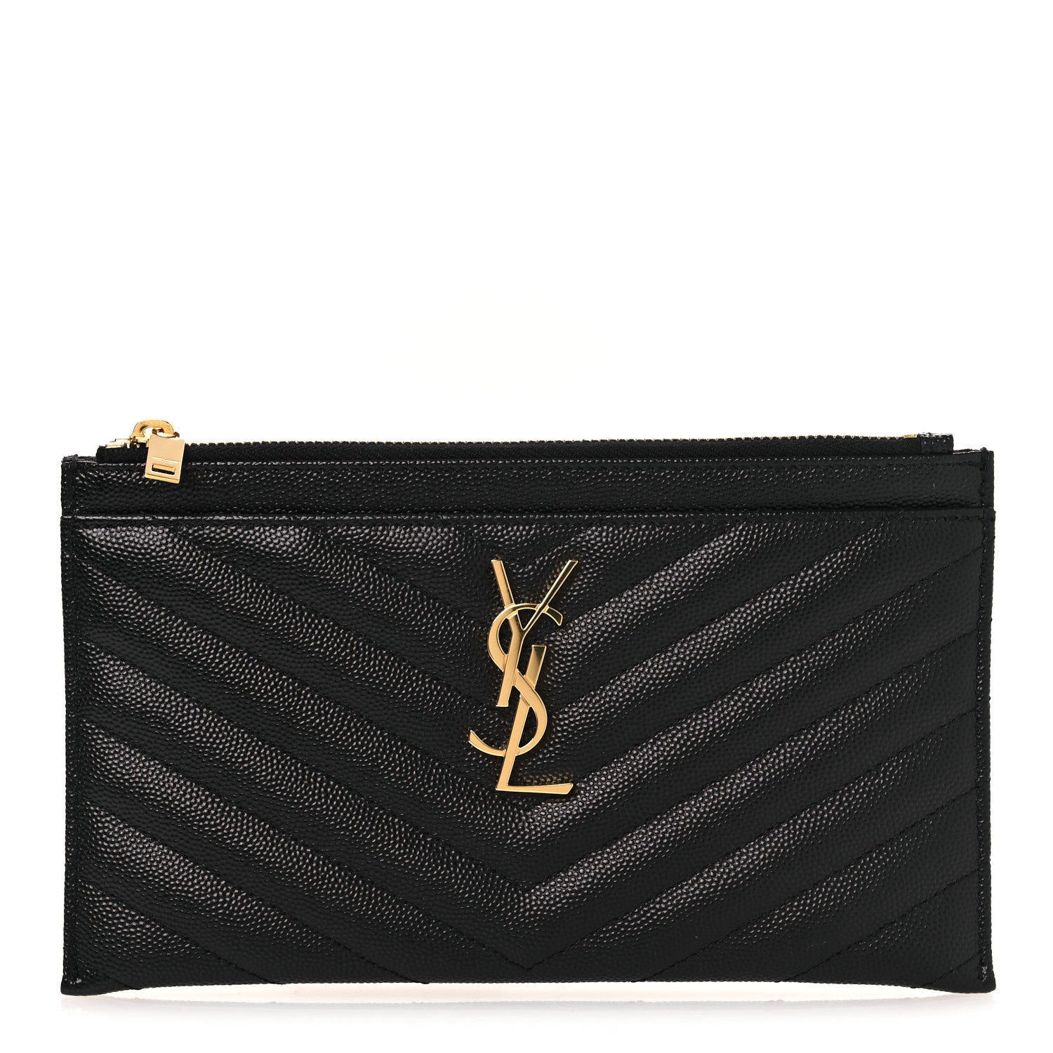 Saint Laurent Grain De Poudre Chevron Monogram Large Bill Pouch Black 1 of 8