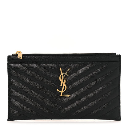 Saint Laurent Grain De Poudre Chevron Monogram Large Bill Pouch Black 1 of 8
