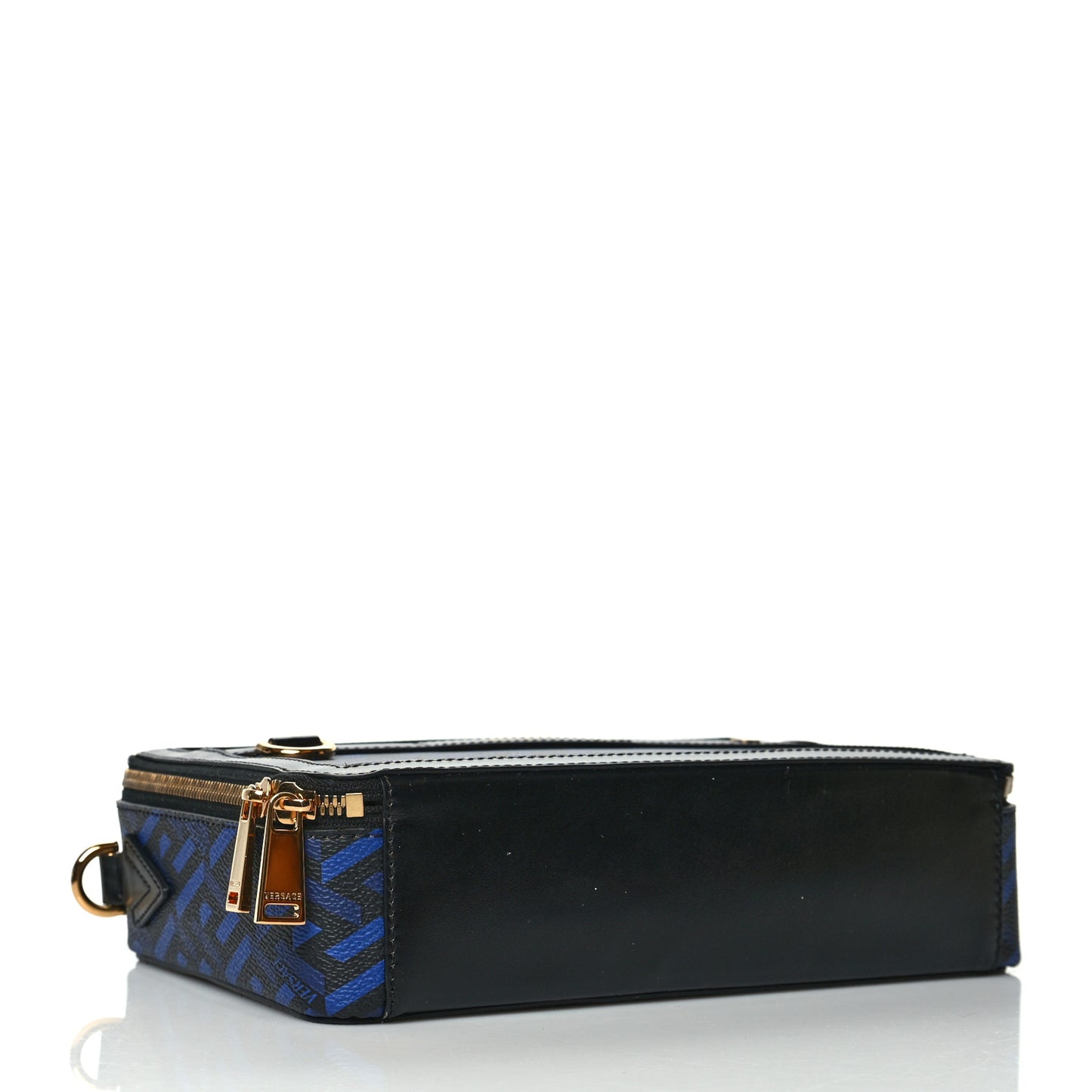 Coated Canvas La Greca Signature Messenger Bag Black Blue