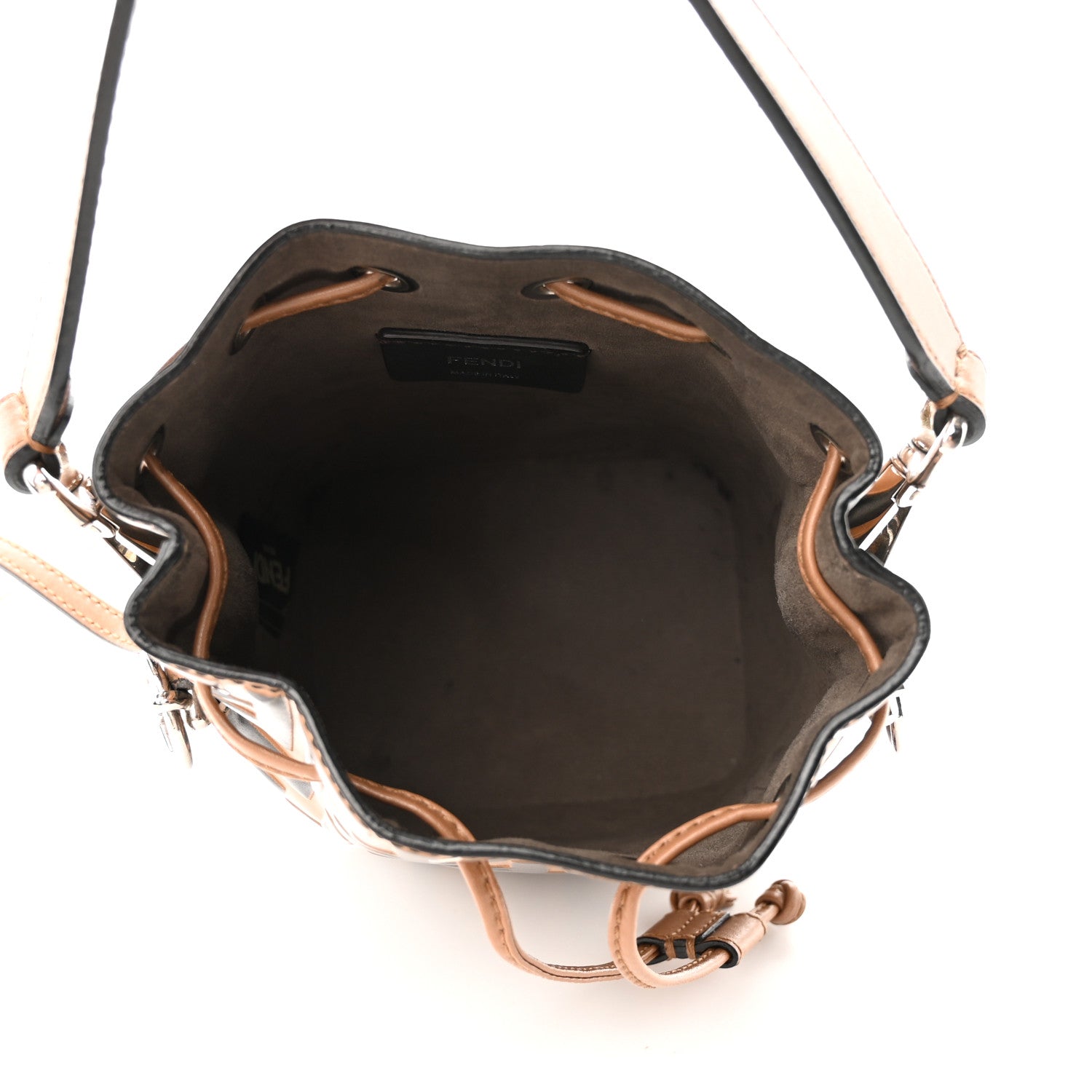 Fendi Vitello Liberty F is Fendi Bi-Color FF 1974 Embossed Mini Mon Tresor Bucket Bag Tobaco Orzo 5 of 9
