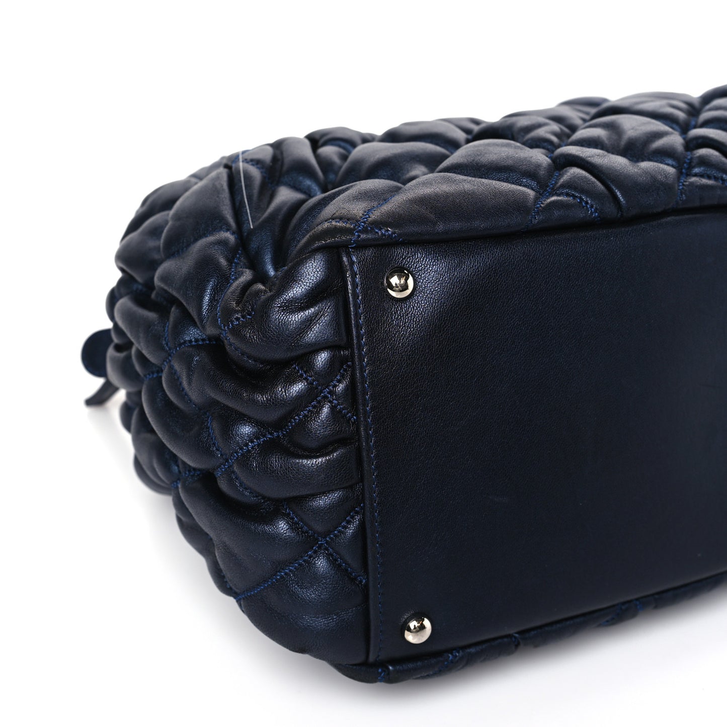 Calfskin Bubble Quilt Frame Bag Blue