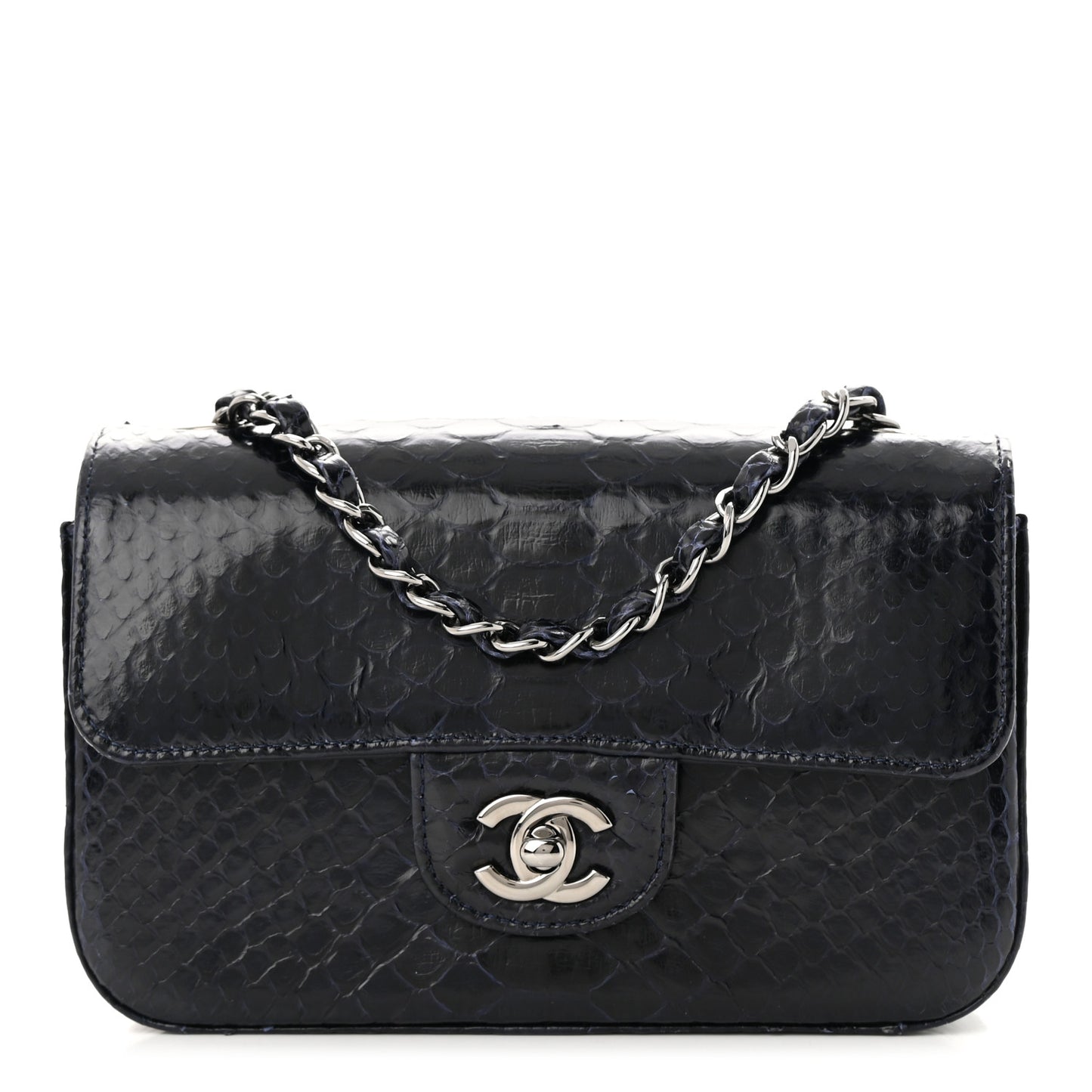 Snakeskin Mini Rectangular Flap Navy Blue