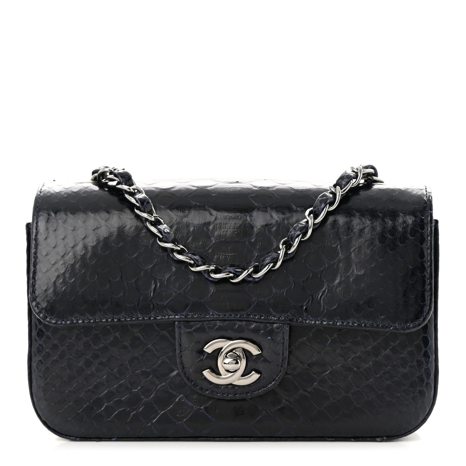 Chanel Snakeskin Mini Rectangular Flap Navy Blue 1 of 12