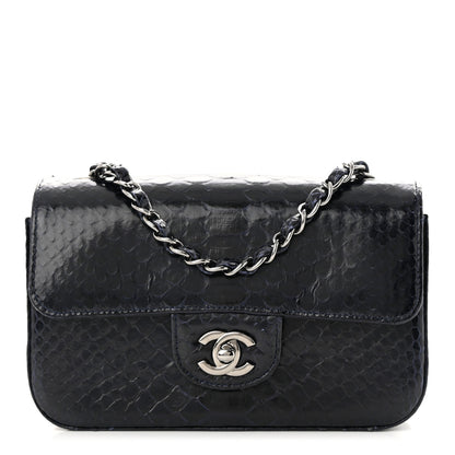 Chanel Snakeskin Mini Rectangular Flap Navy Blue 1 of 12