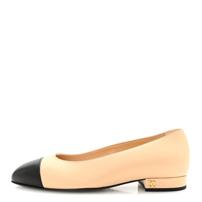 Chanel Lambskin Cap Toe CC Uniform Ballerina Flats 35 Beige Black 1 of 10