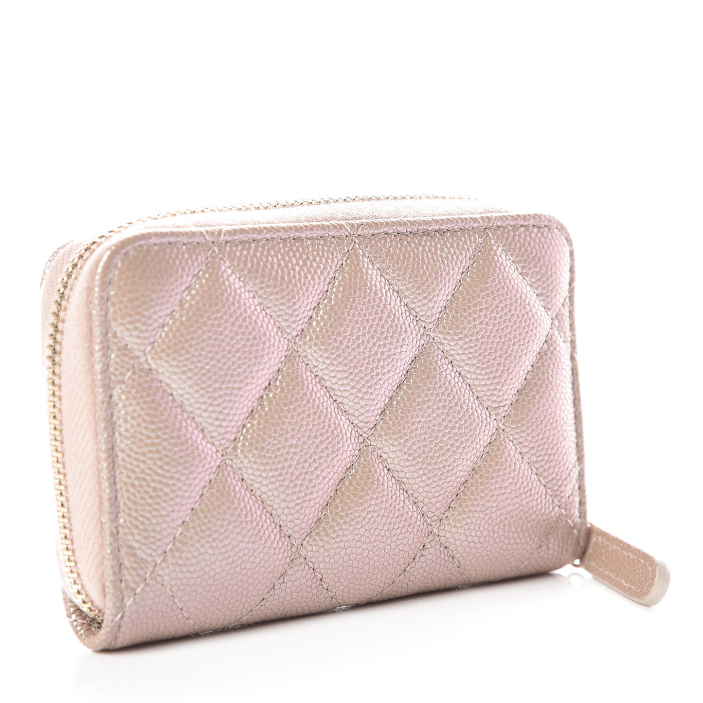 Iridescent Caviar Quilted Zip Coin Purse Beige