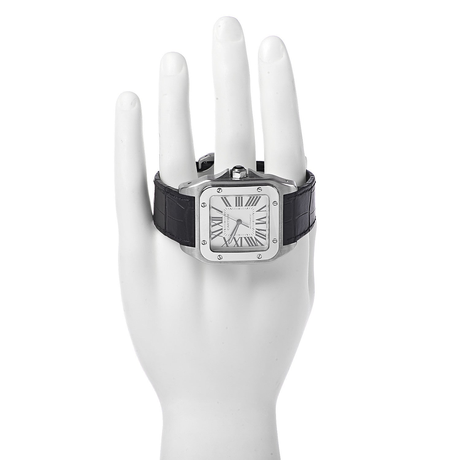 Cartier Stainless Steel Alligator 38mm Santos 100 Automatic Watch 2 of 9