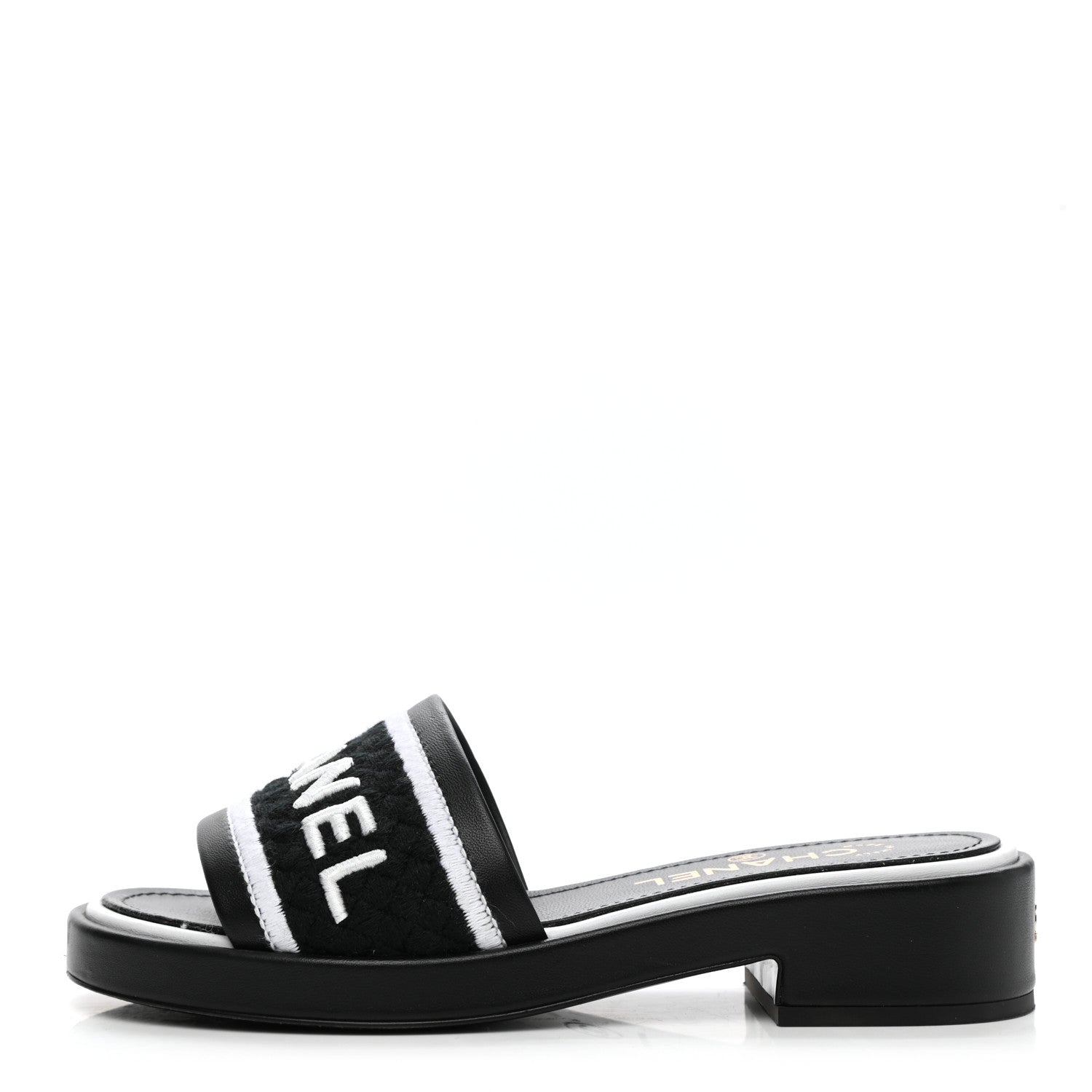 Chanel Lambskin Embroidered CC Mule Sandal 36 Black White 1 of 13