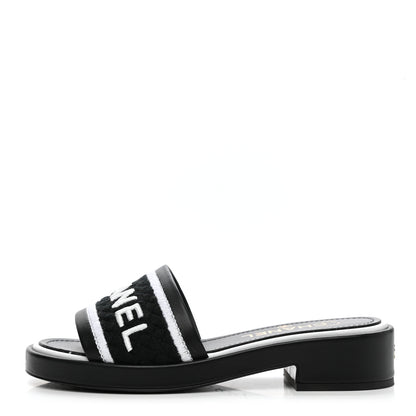 Chanel Lambskin Embroidered CC Mule Sandal 36 Black White 1 of 13