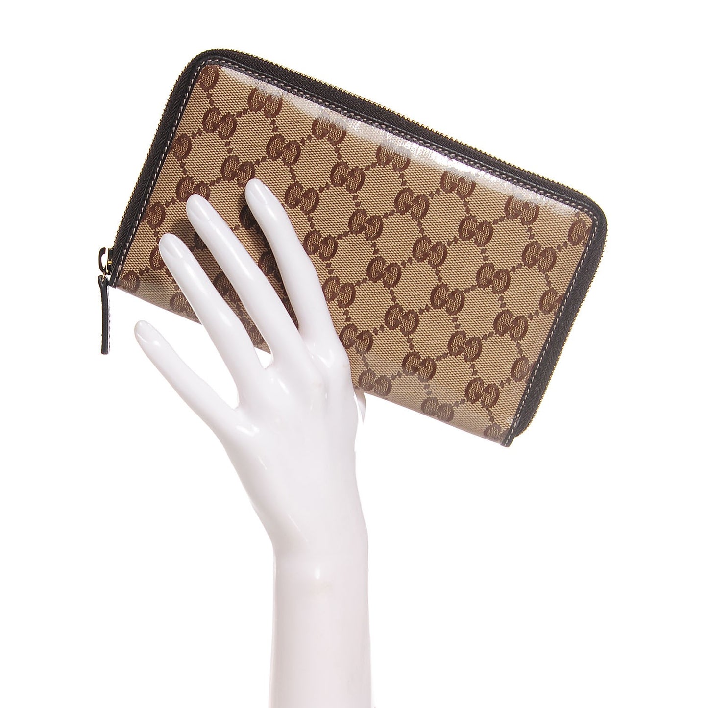 Crystal Monogram Zip Around Travel Wallet Beige Brown