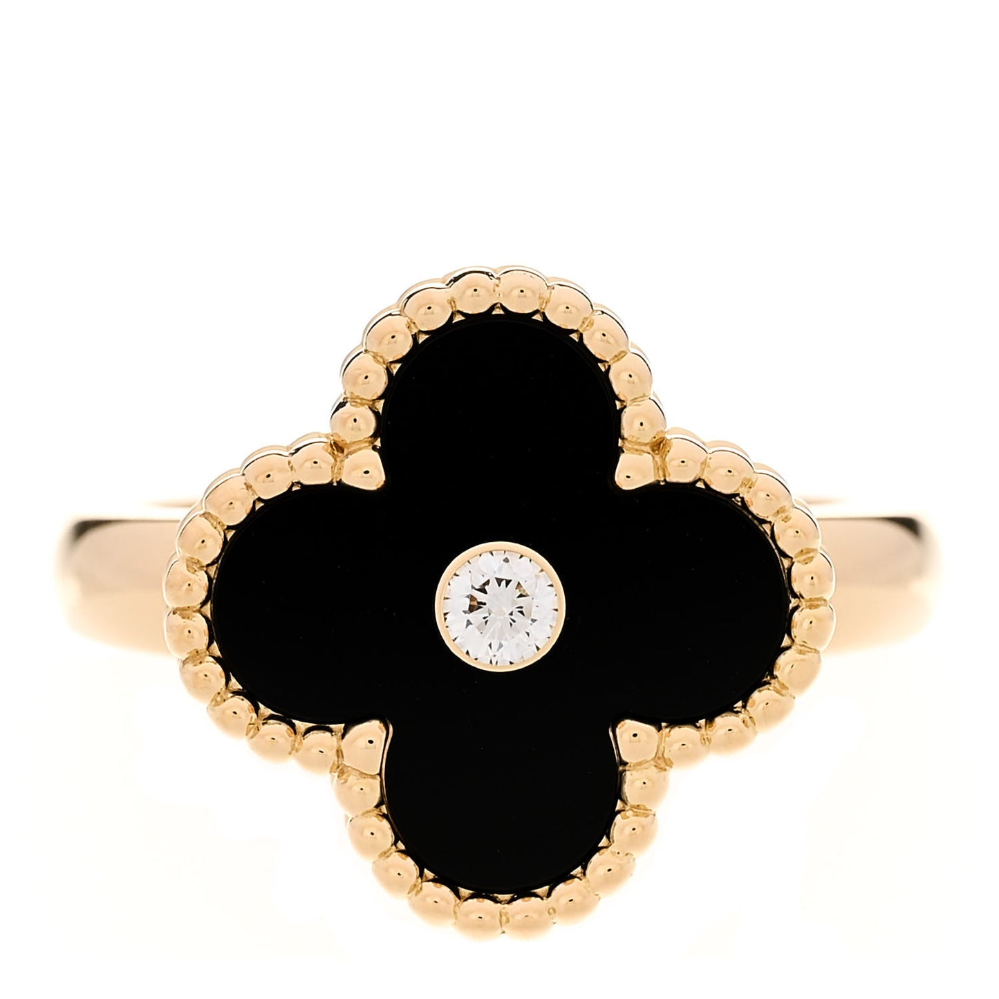 18K Yellow Gold Diamond Black Onyx Vintage Alhambra Ring 52 6
