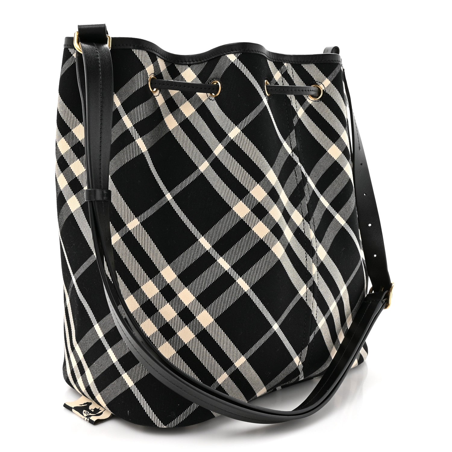 Burberry Check Medium Bucket Bag Black Calico 3 of 9