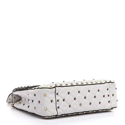 Valentino Garavani Lambskin VLTN Print Medium Rockstud Spike Shoulder Bag Optic White Black 4 of 10