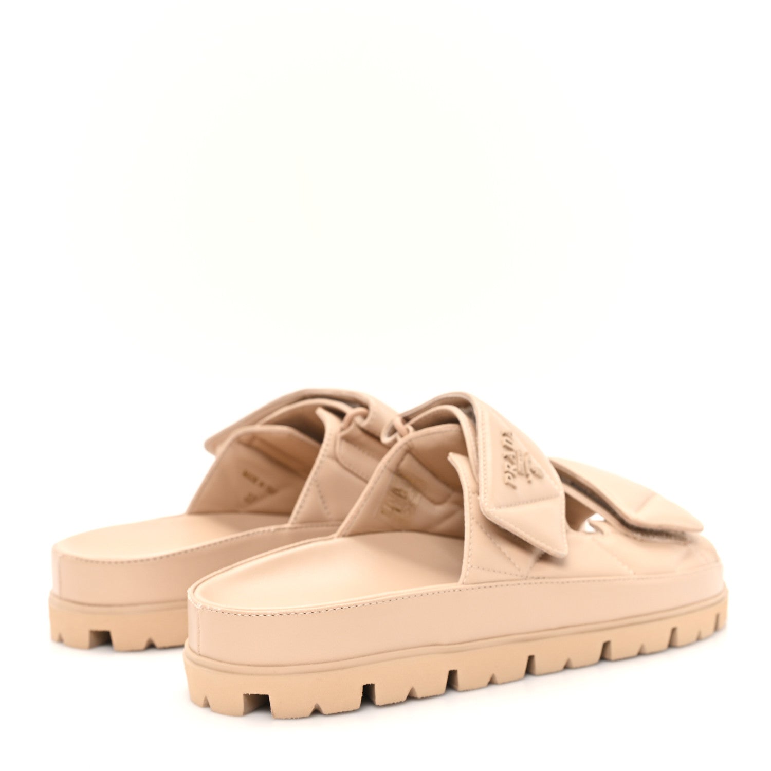 Prada Nappa Quilted Padded Logo Slide Sandals 37 Sabbia 5 of 10