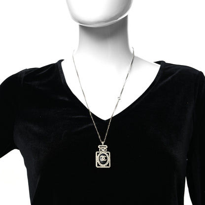 Chanel Crystal CC Perfume Bottle Necklace Black Silver 2 of 5
