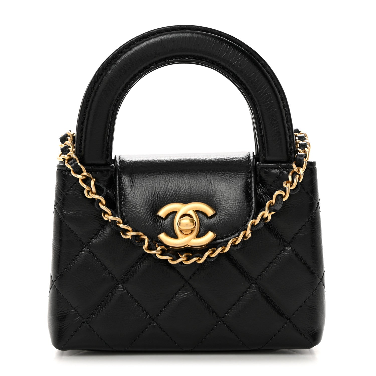 Chanel Shiny Aged Calfskin Quilted Mini Nano Kelly Shopper Black 1 of 11