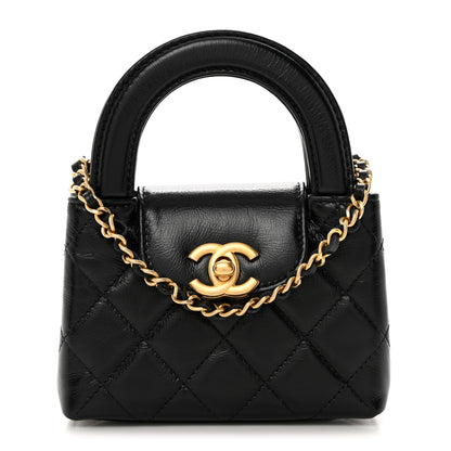Chanel Shiny Aged Calfskin Quilted Mini Nano Kelly Shopper Black 1 of 11