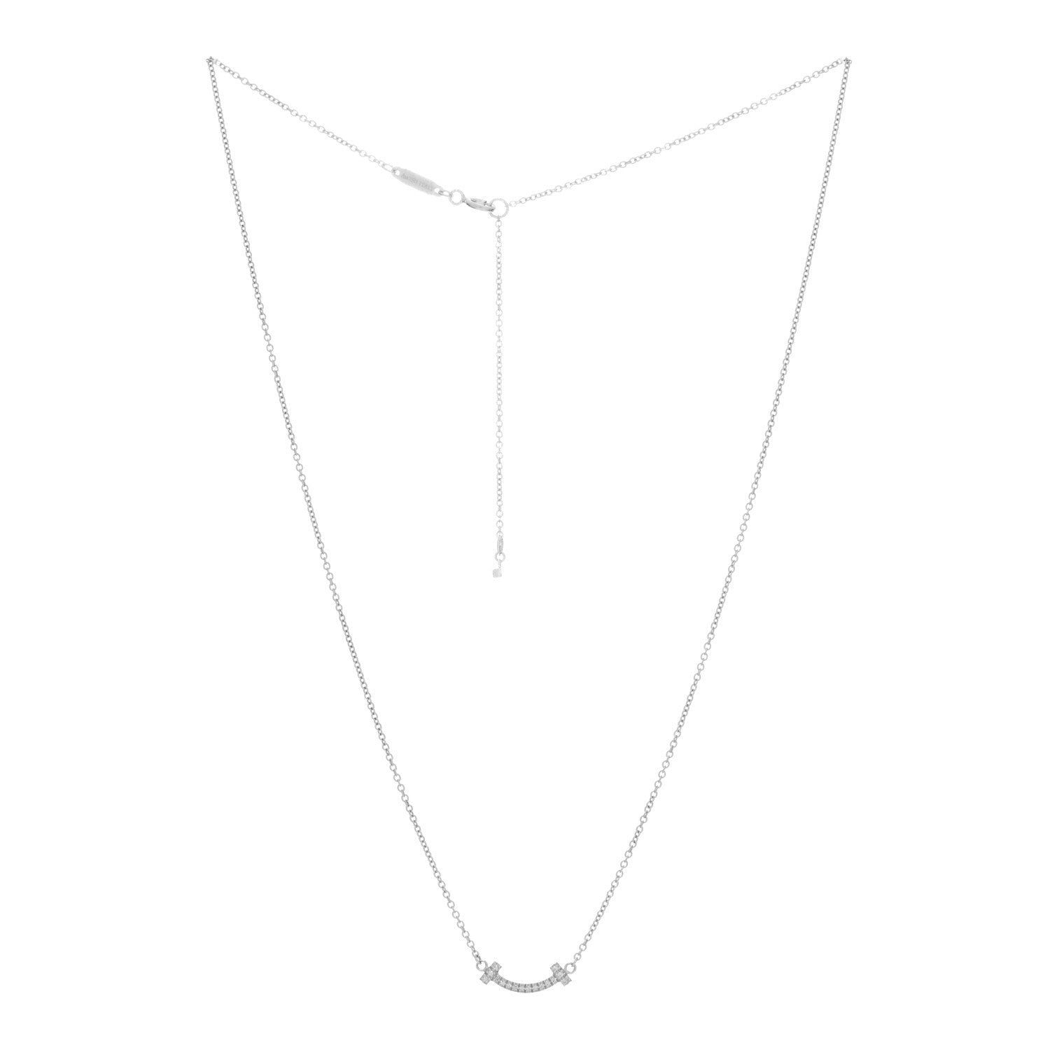 Tiffany 18K White Gold Diamond Mini T Smile Pendant Necklace 2 of 5