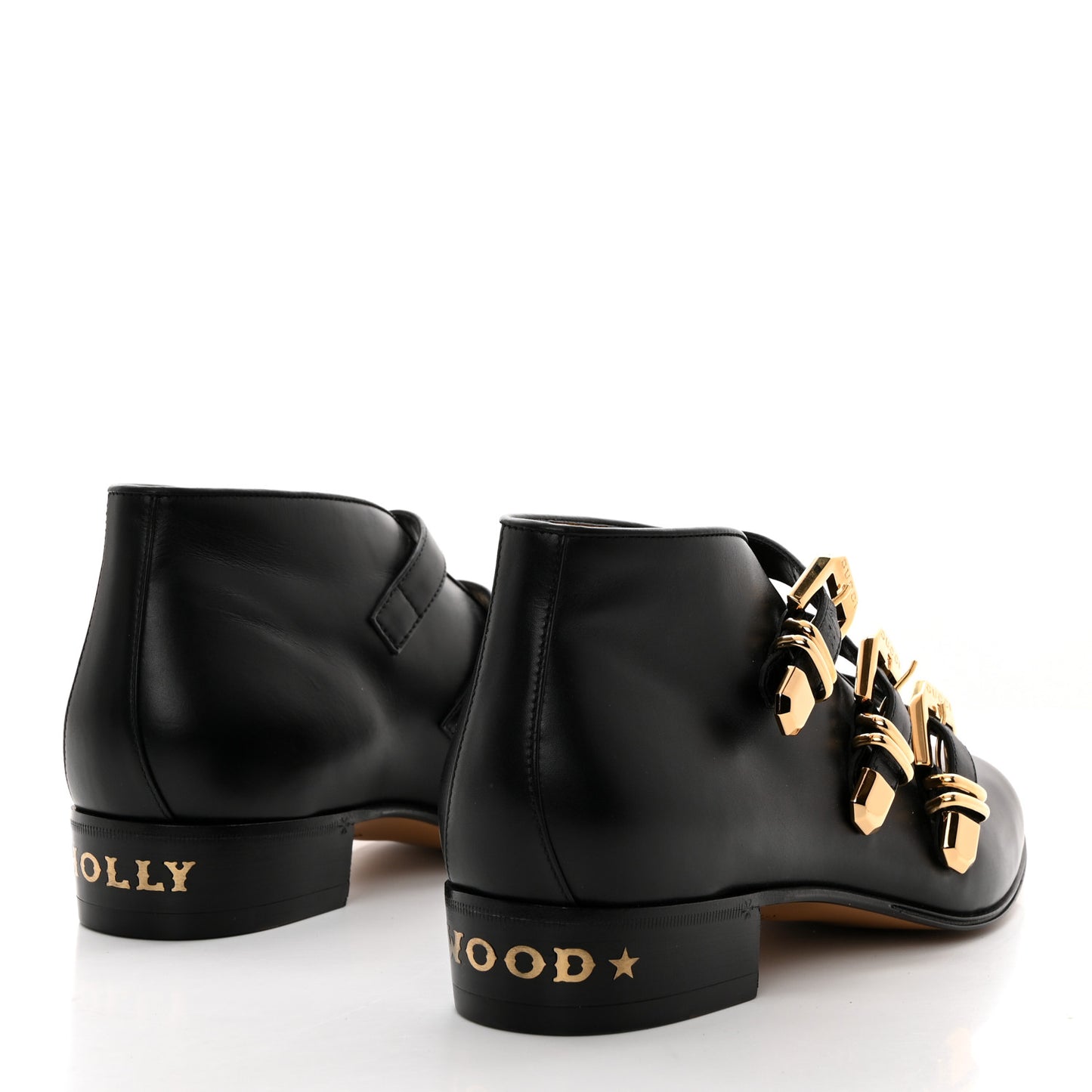 New Waxed Calfskin Buckle Hollywood Ankle Boots 40.5 Black