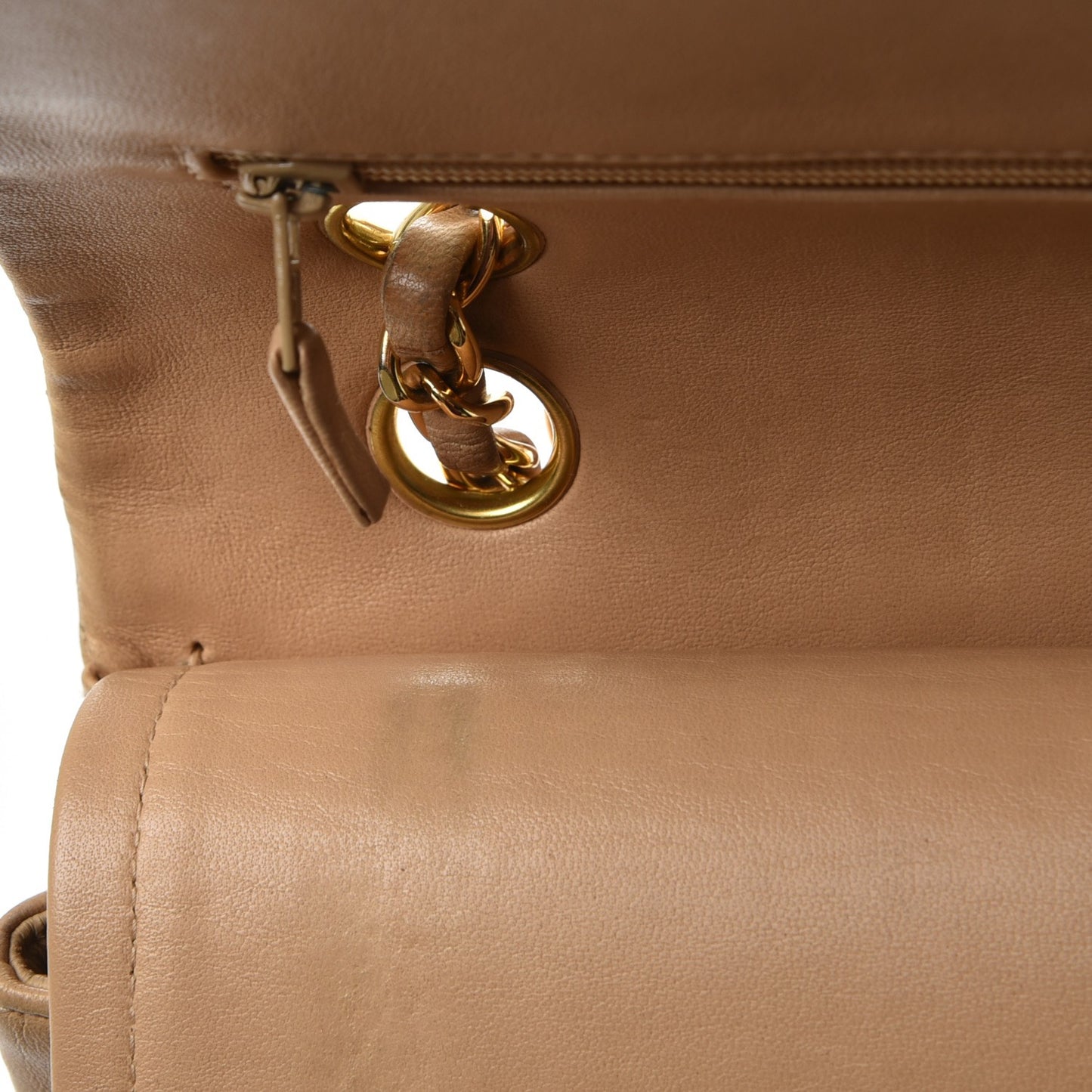 Lambskin Quilted Medium Double Flap Beige