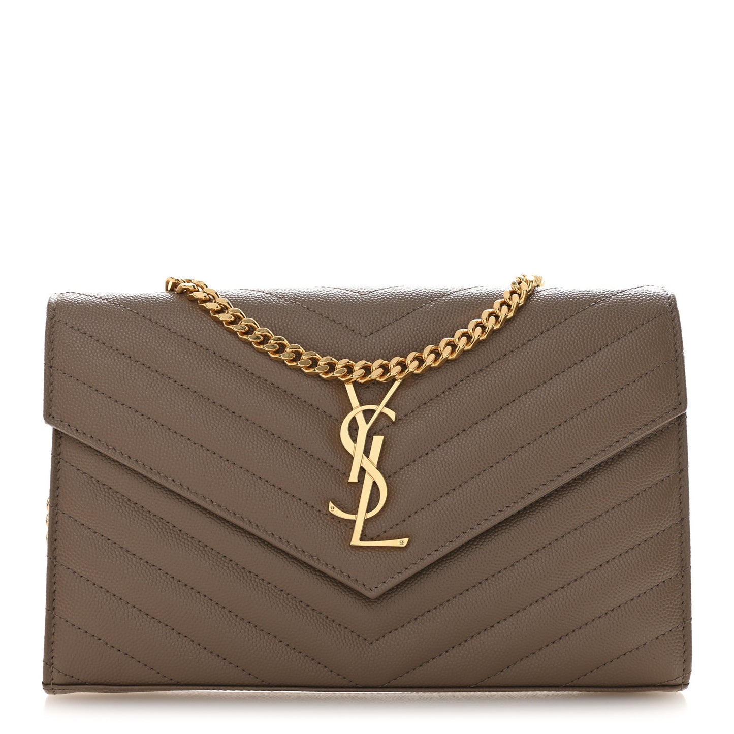 Grain De Poudre Matelasse Chevron Monogram Chain Wallet Dark Beige
