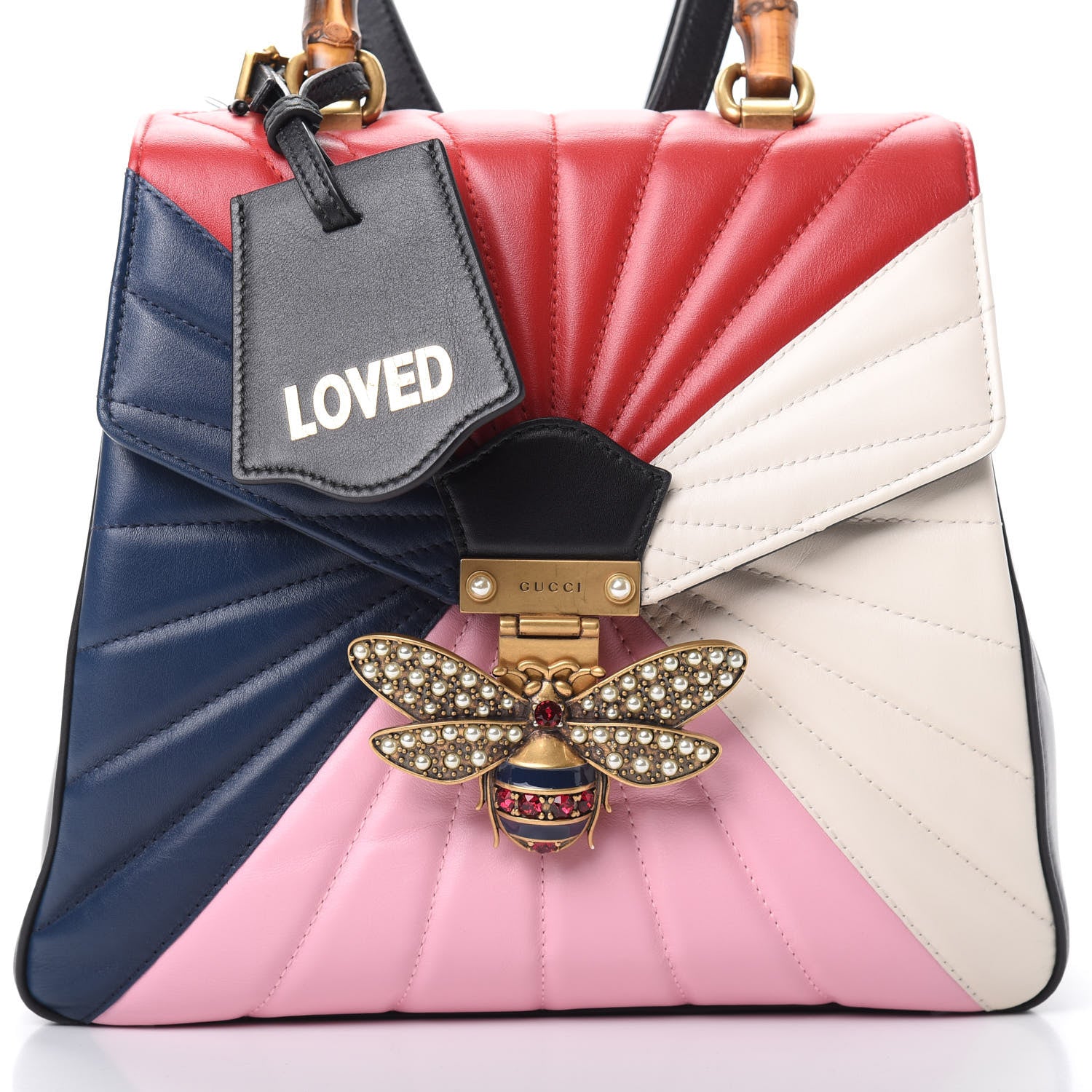 Gucci Calfskin Bamboo Trapuntata Queen Margaret Backpack Blue Agata Hibiscus Red Mystic White Sugar Pink 7 of 10