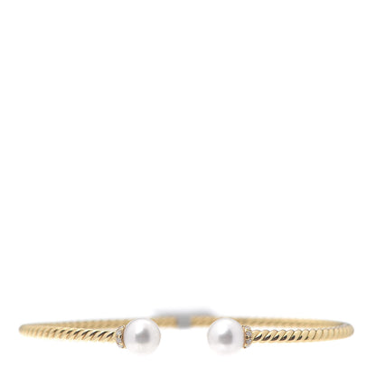 David Yurman 18K Yellow Gold Diamond Pearl 7mm Solari Bracelet 1 of 4