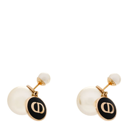 Christian Dior CHRISTIAN DIOR Pearl Logo Tribal Earrings Gold Black 1 of 6