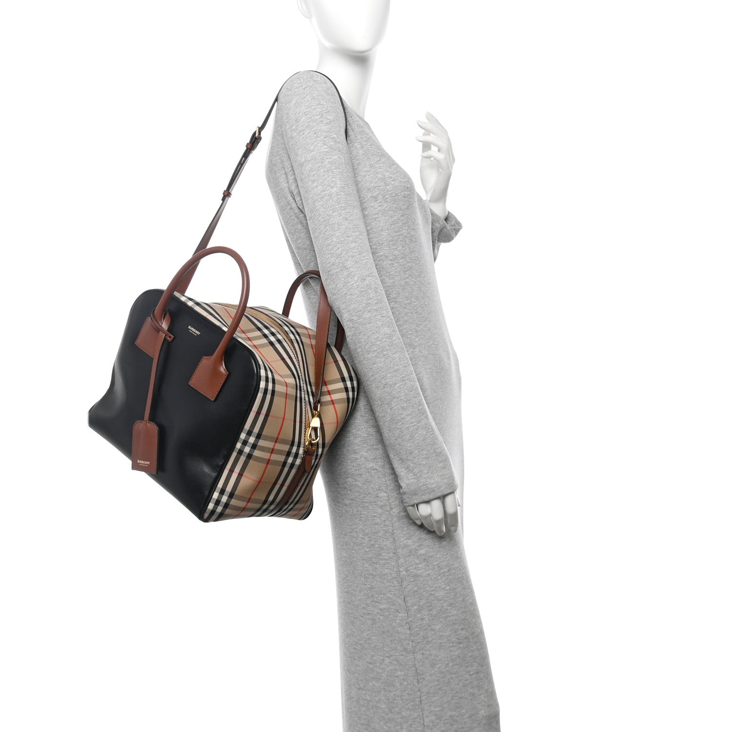 Burberry Smooth Calfskin House Check Medium Cube Bowling Bag Archive Beige 2 of 10