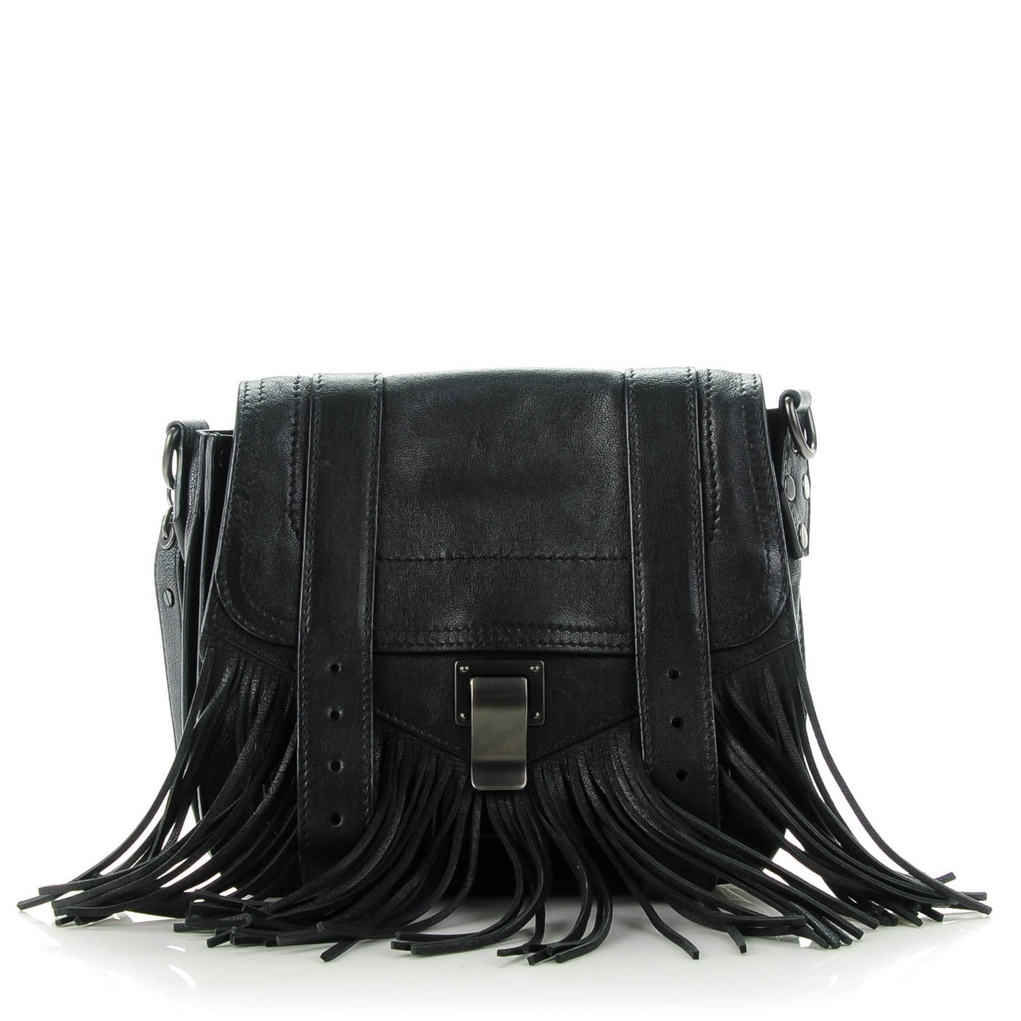 Lambskin Fringed PS1 Crossbody Pouch Black