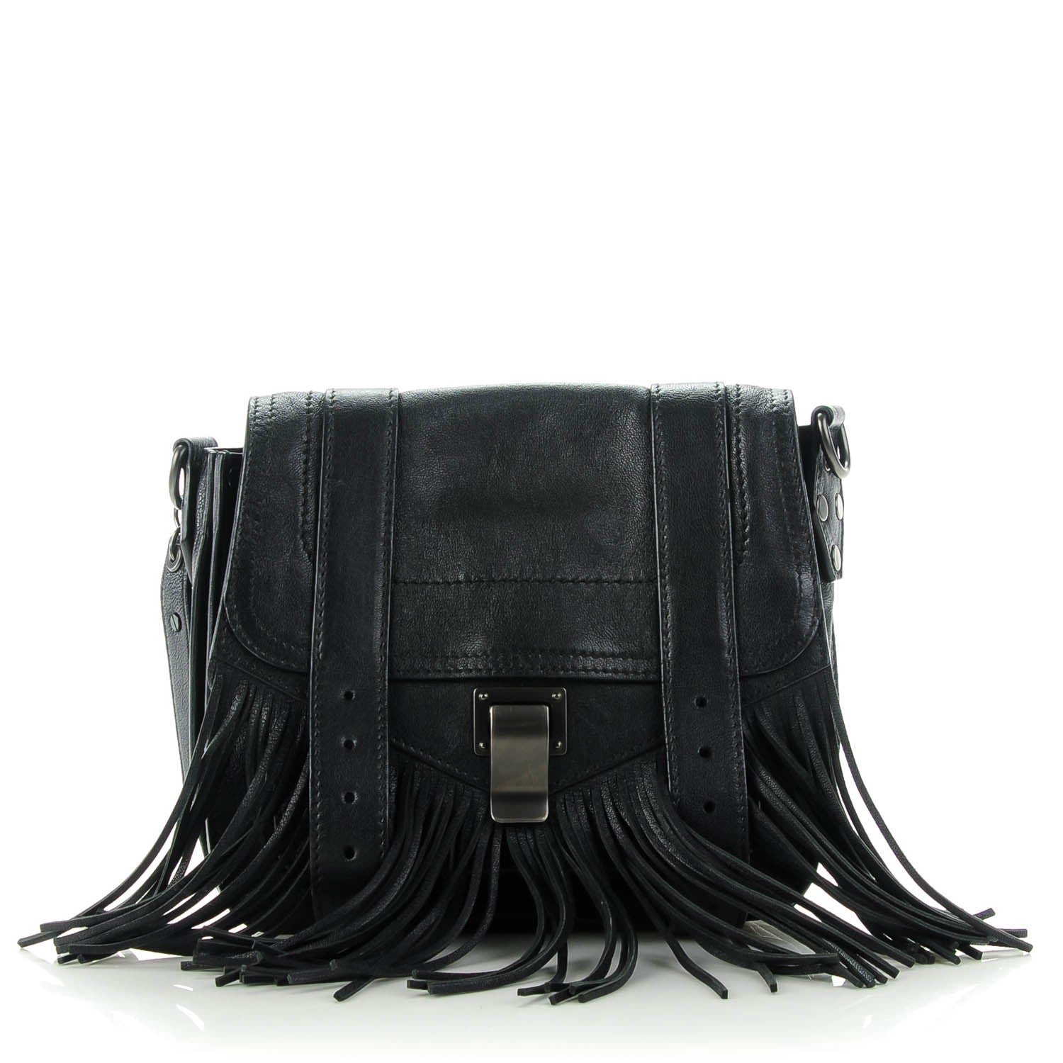 Proenza Schouler Lambskin Fringed PS1 Crossbody Pouch Black 1 of 9