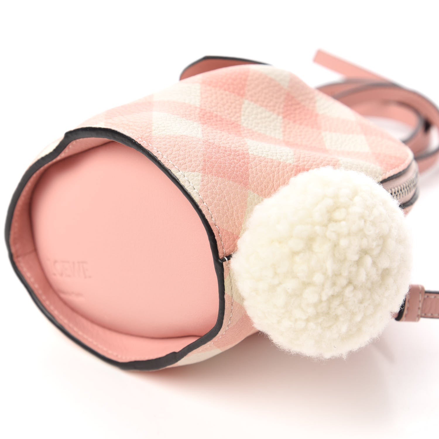 Loewe Calfskin Shearling Gingham Mini Bunny Crossbody Bag Pink 7 of 10