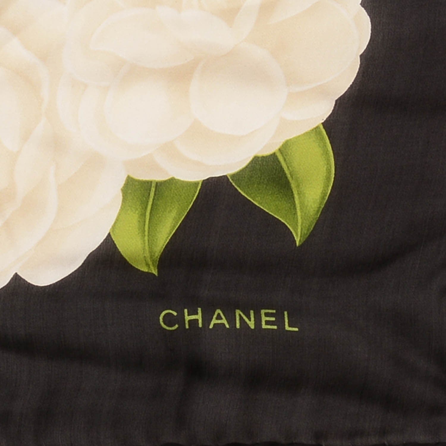 Chanel Silk Camellia Flower Square Scarf Black 3 of 4