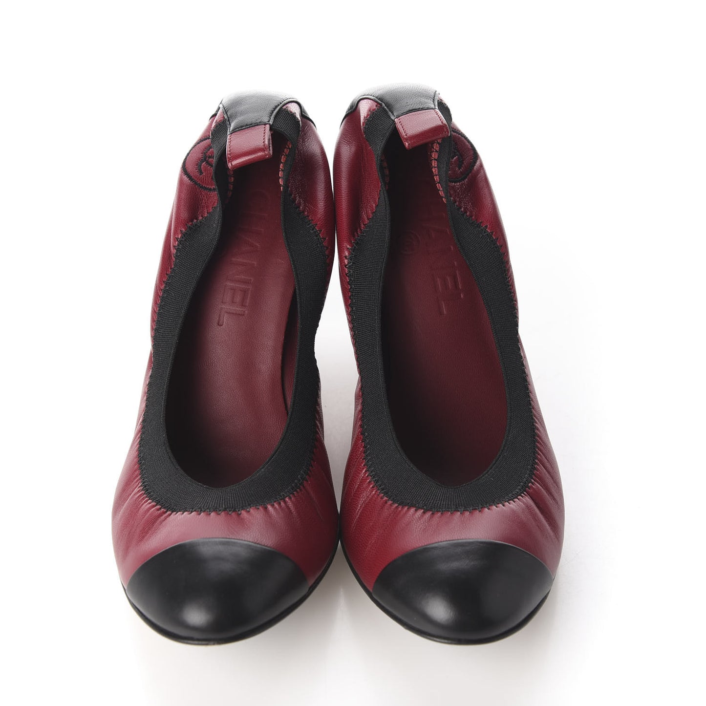 Lambskin CC Elastic Stretch Pumps 38.5 Red Black
