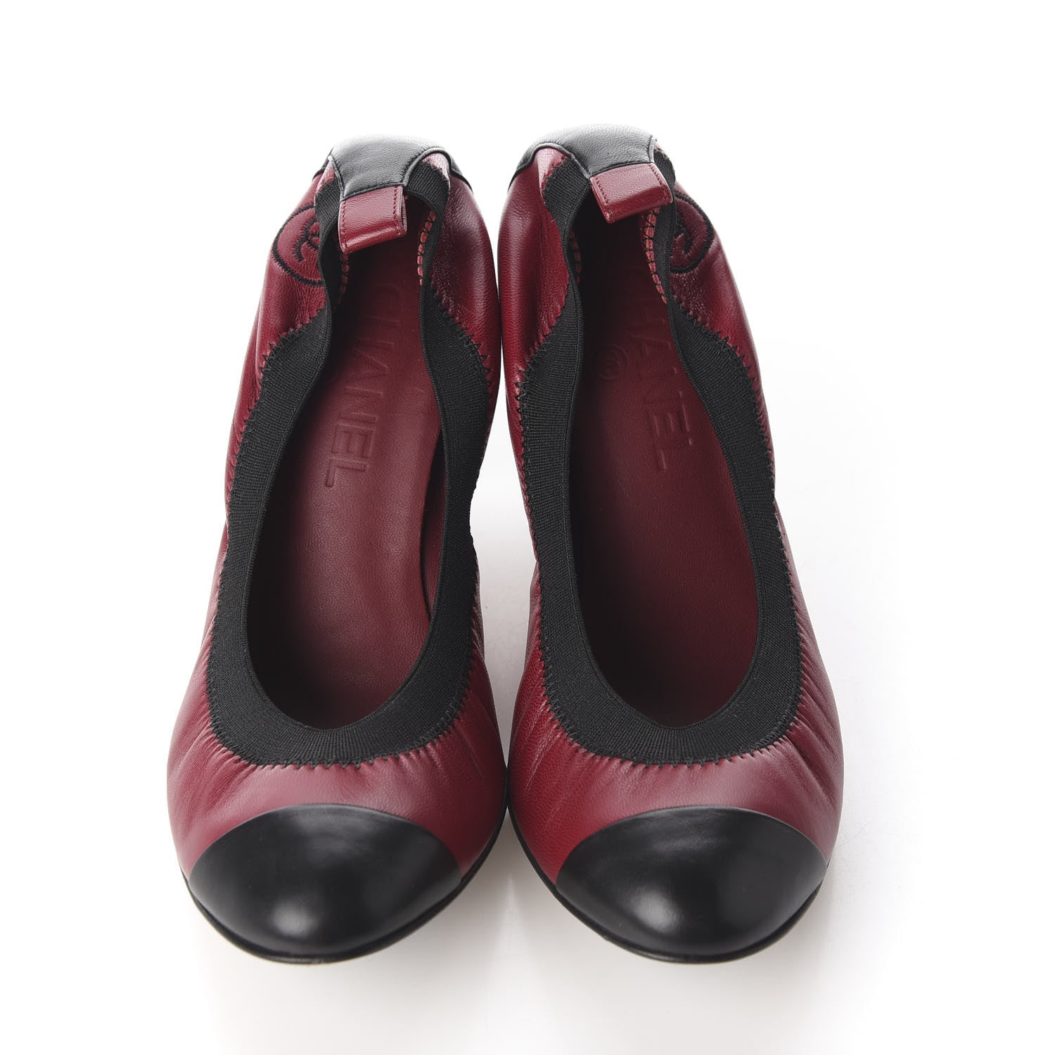 Chanel Lambskin CC Elastic Stretch Pumps 38.5 Red Black 5 of 11