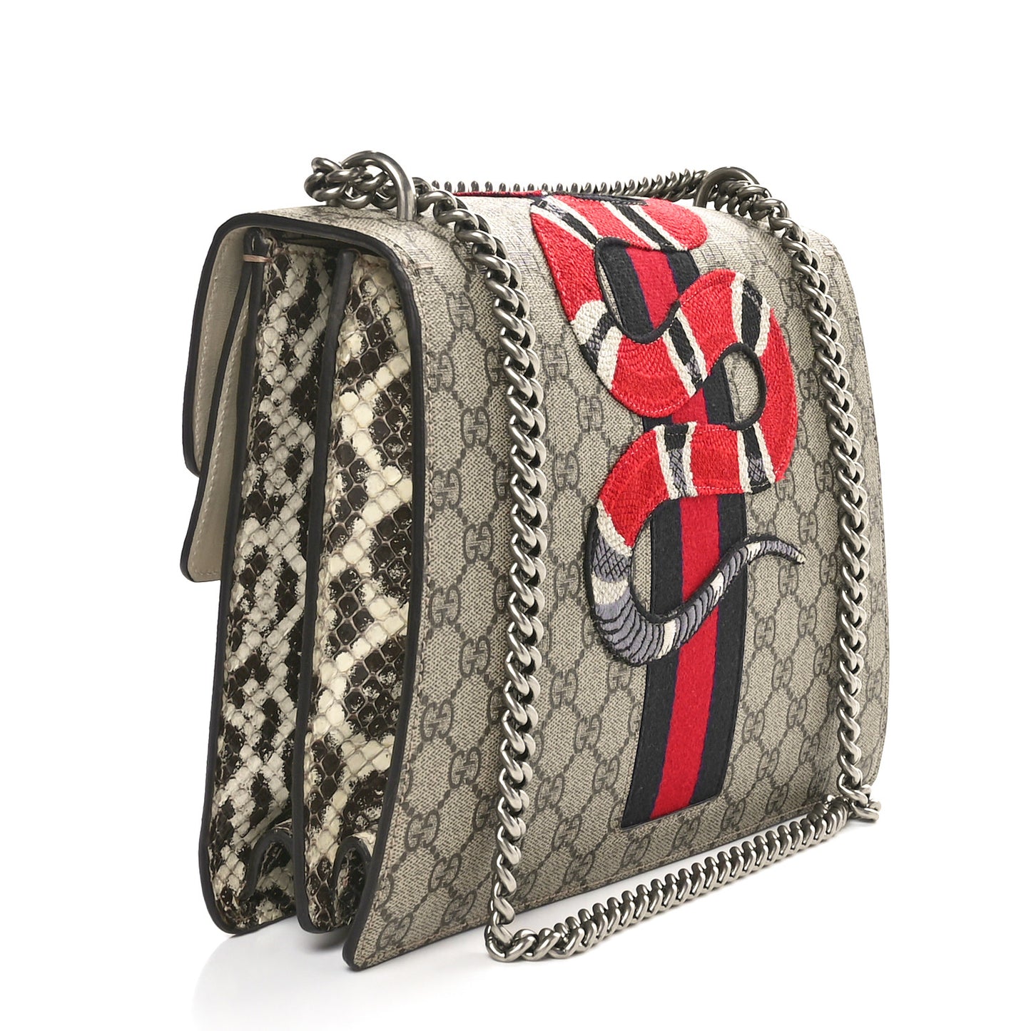 GG Supreme Monogram Kingsnake Embroidered Medium Dionysus Shoulder Bag White Beige