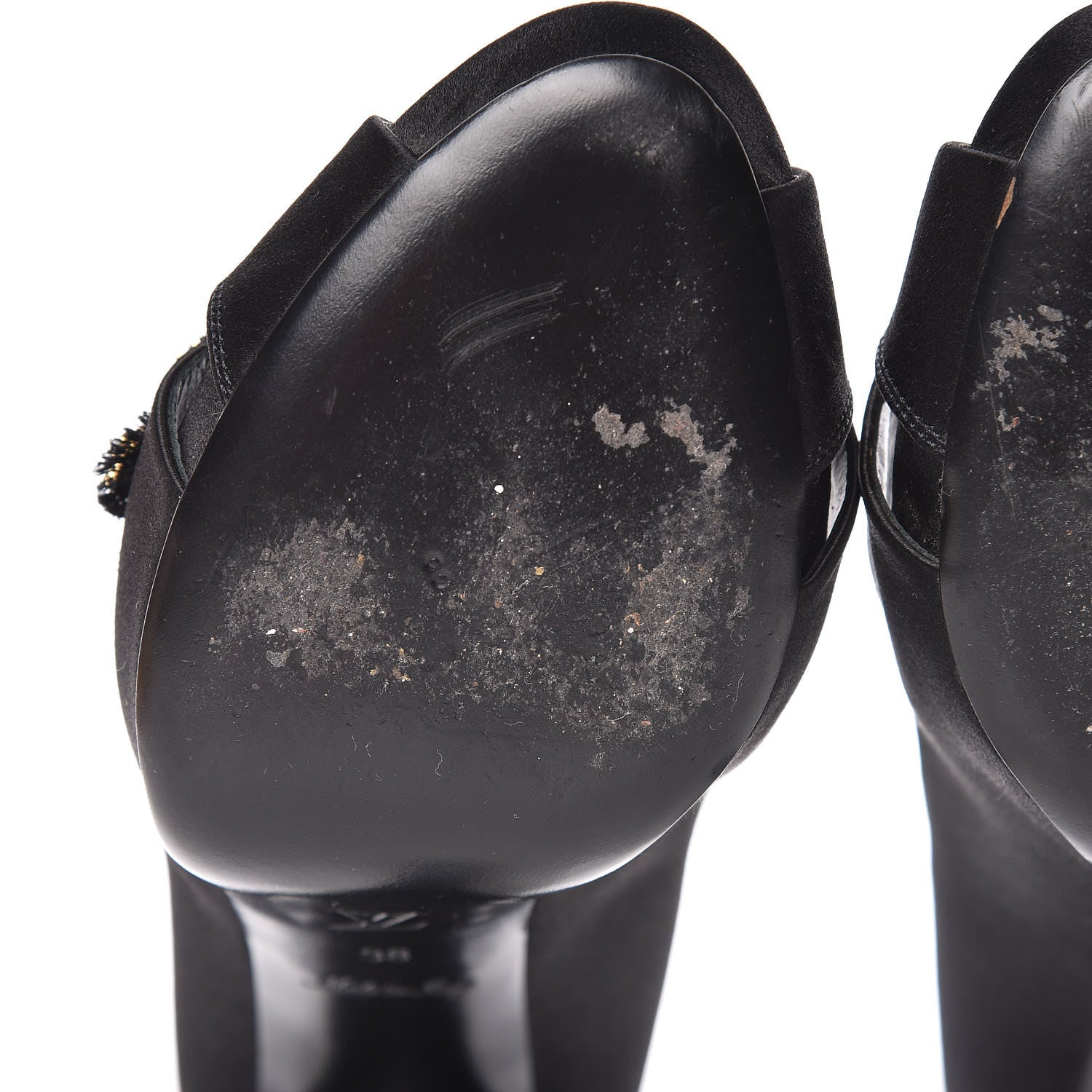 Louis Vuitton Satin Athen Peep Toe Pumps 38 Black 9 of 10