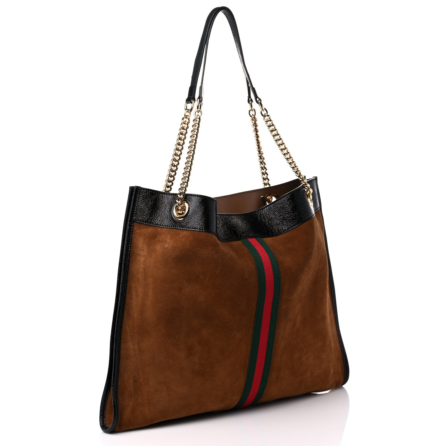 Gucci Suede Patent Large Rajah Chain Tote Nocciola Black 4 of 15