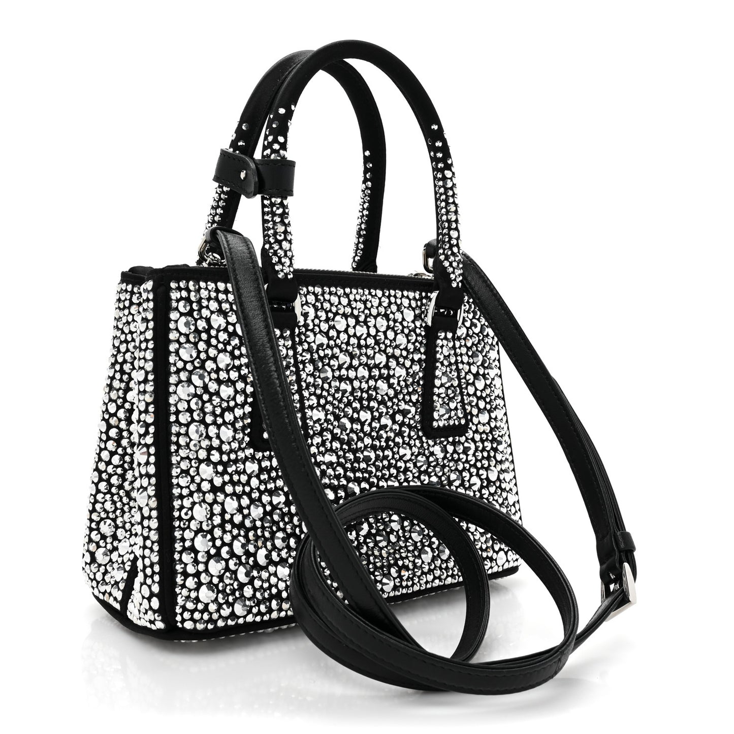 Satin Crystal Mini Galleria Double Zip Tote Metal