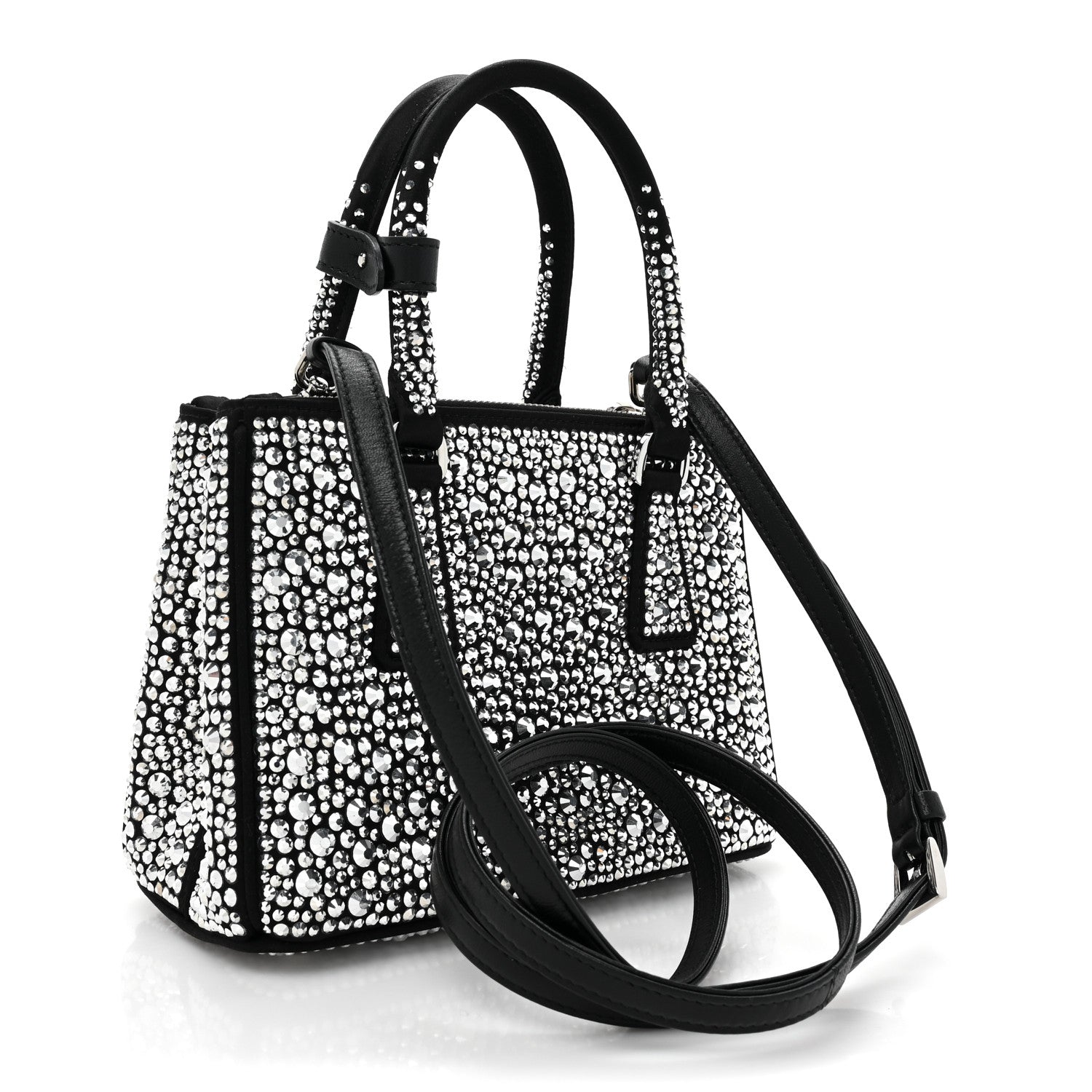 Prada Satin Crystal Mini Galleria Double Zip Tote Metal 3 of 12