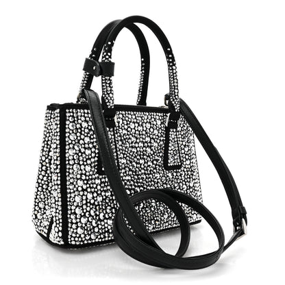 Prada Satin Crystal Mini Galleria Double Zip Tote Metal 3 of 12