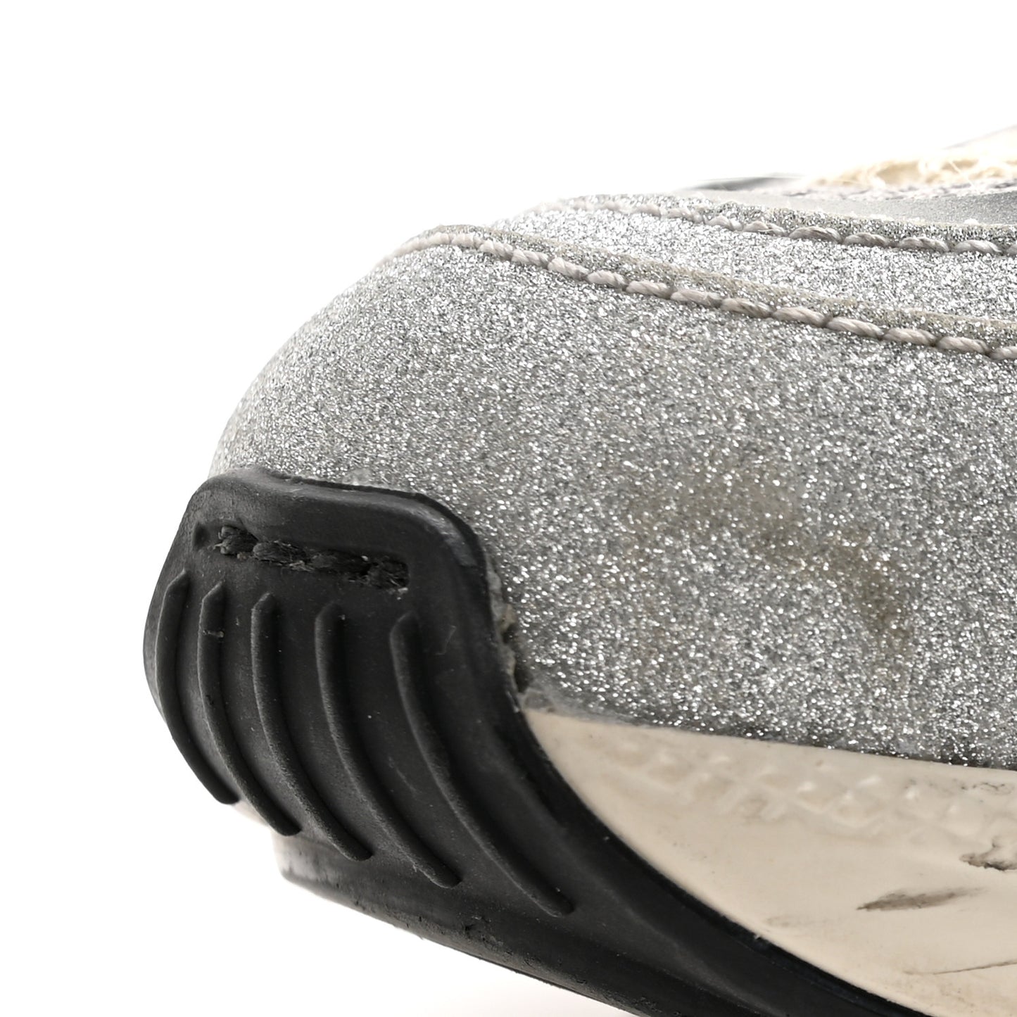 Metallic Calfskin Glitter Mesh Womens Ultrapace Sneakers 38 Silver Light Grey Mystic White