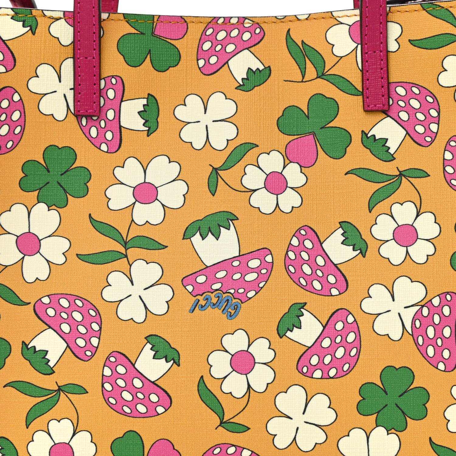 Gucci Canvas Childrens Flower Mushroom Print Tote Pink Yellow 8 of 10