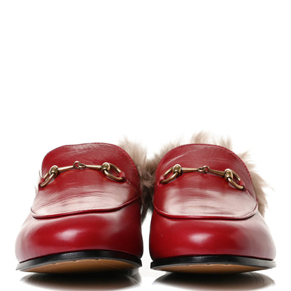 Gucci Malaga Kid Fur Womens Jordaan Loafers 41 Hibiscus Red Natural 2 of 12