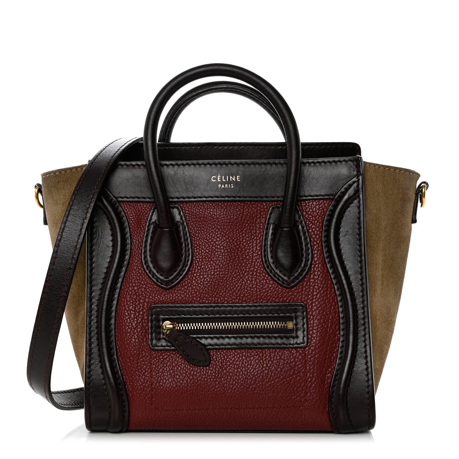 Celine Calfskin Suede Nano Tri-Color Luggage Burgundy 1 of 13